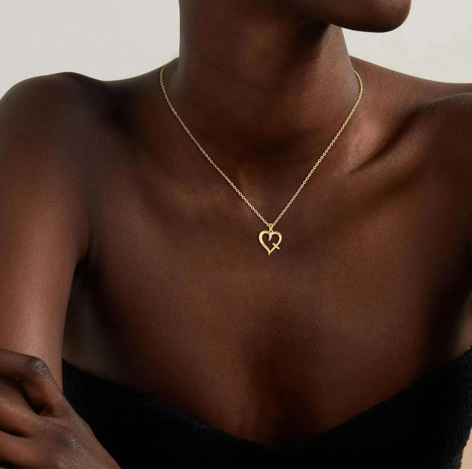 Gold Necklace for Women 14k Real Gold Silver Plated Heart Necklace Pendant Necklace Dainty Small Rose Cross Heart Necklace Cute Choker Necklace Minimalist Jewelry Necklace Gifts