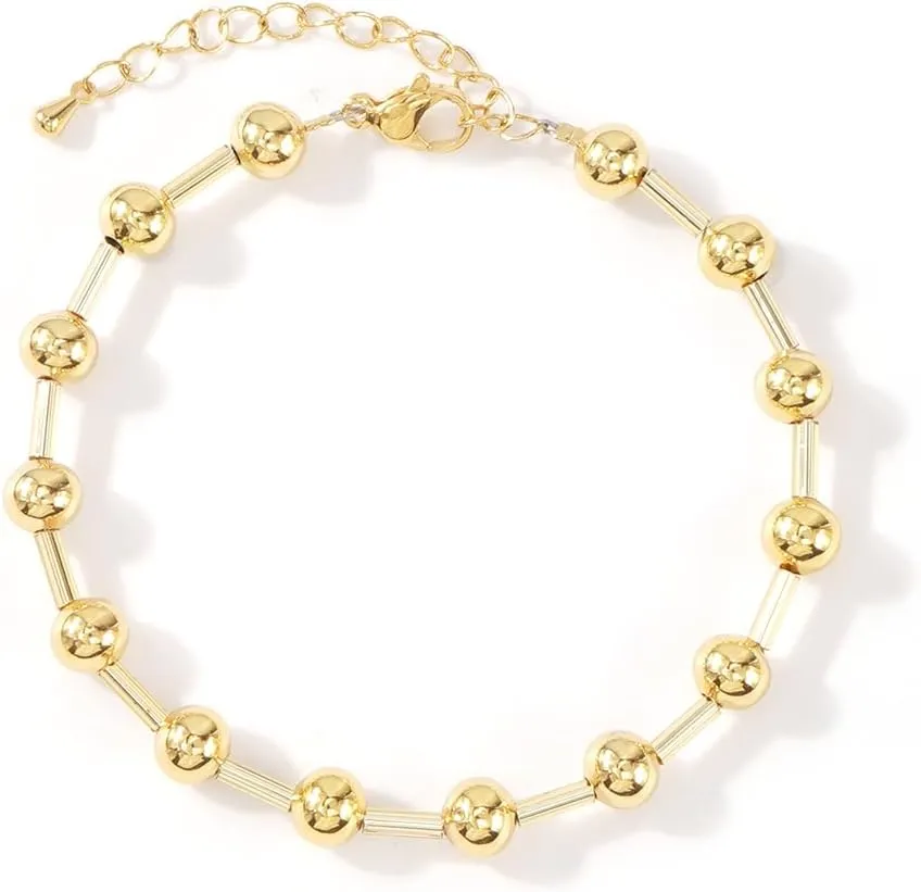 Gold Plated Ball Beaded Adjustable Bracelet for Women,Handmade Dainty Bugle Beads Bracelet Statement Fashion Prom Jewelry Gift Friendship