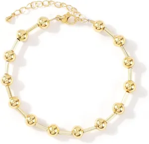 Gold Plated Ball Beaded Adjustable Bracelet for Women,Handmade Dainty Bugle Beads Bracelet Statement Fashion Prom Jewelry Gift Friendship
