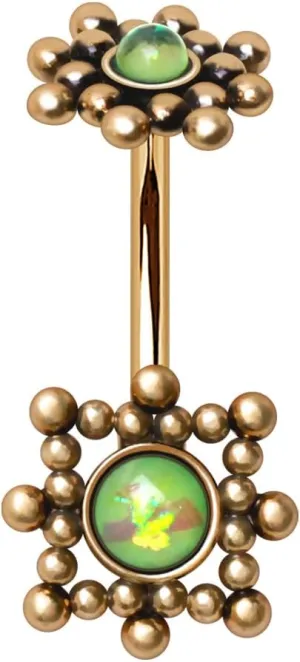 Gold Plated Beads and Synthetic Opal Navel Ring
