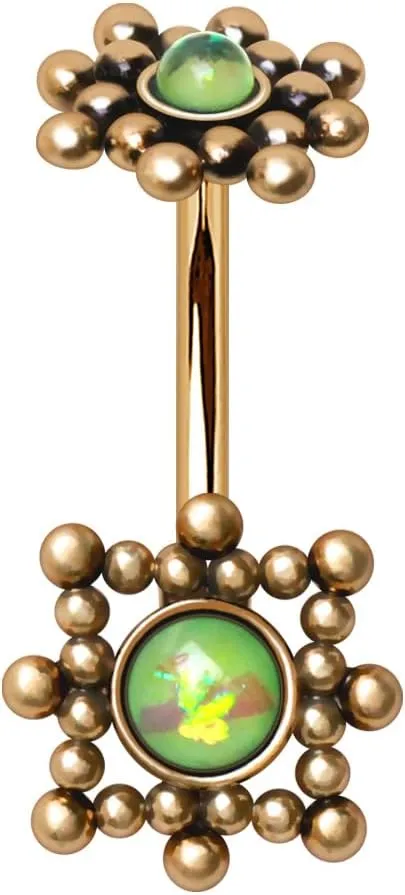 Gold Plated Beads and Synthetic Opal Navel Ring