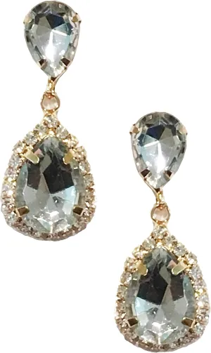Gold Tone Antique Vintage Retro Deco Gatsby Flapper Style Clear Imitation Diamond Zircon Rhinestone Pear Wedding Bridal Earrings