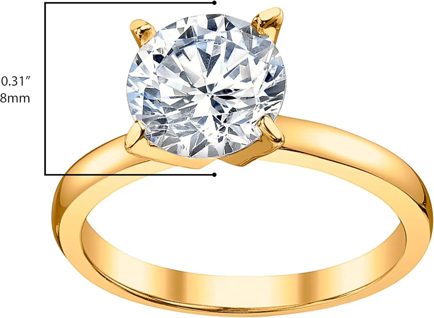 Gold Tone Over Sterling Silver 925 2 Carat Round Brilliant Cubic Zirconia CZ Wedding Engagement Ring