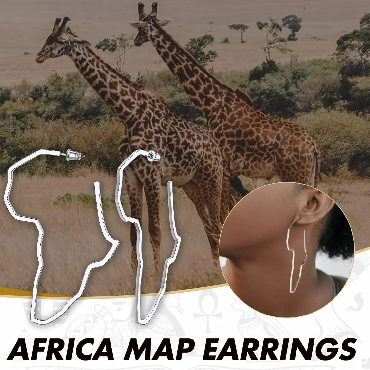 GoldChic Jewelry African Earrings for Women, Gold Africa Map Earring with Custom Name, Platinum/Black Minimalist Ethnic Style Dangle Drop Statement Ear Jewelry with Gift Box