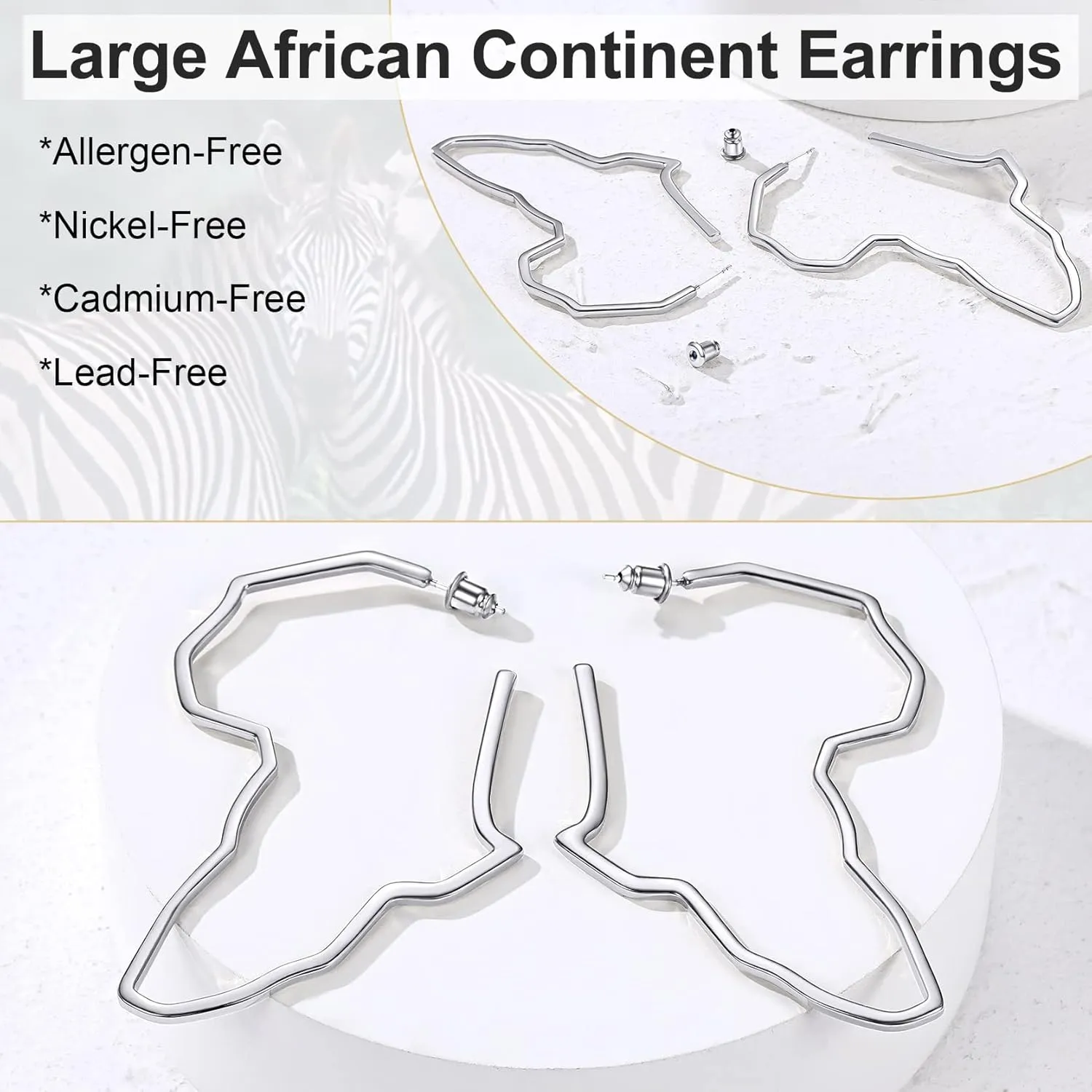 GoldChic Jewelry African Earrings for Women, Gold Africa Map Earring with Custom Name, Platinum/Black Minimalist Ethnic Style Dangle Drop Statement Ear Jewelry with Gift Box