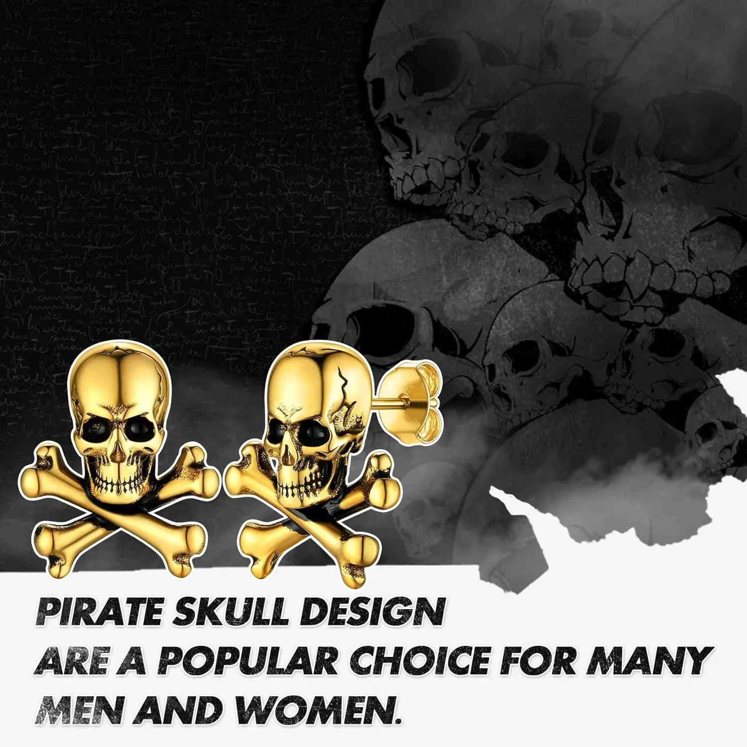 GoldChic Jewelry Skull Earrings Studs For Men, Stainless Steel Retro Vintage Gothic Skeleton Huggie Earrings, Halloween Gifts Hip Hop Jewelry for Man