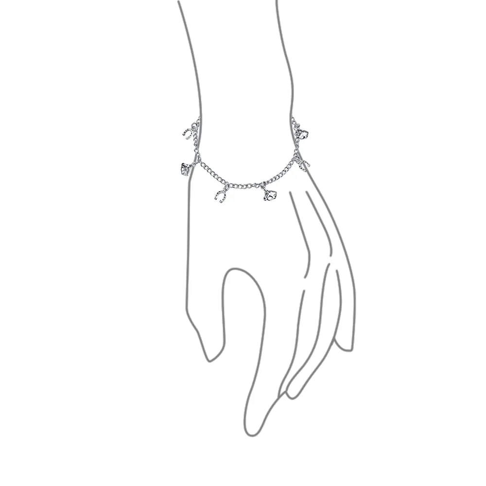 Good Luck Horseshoe Horses Charm Bracelet Pave CZ .925 Sterling Silver
