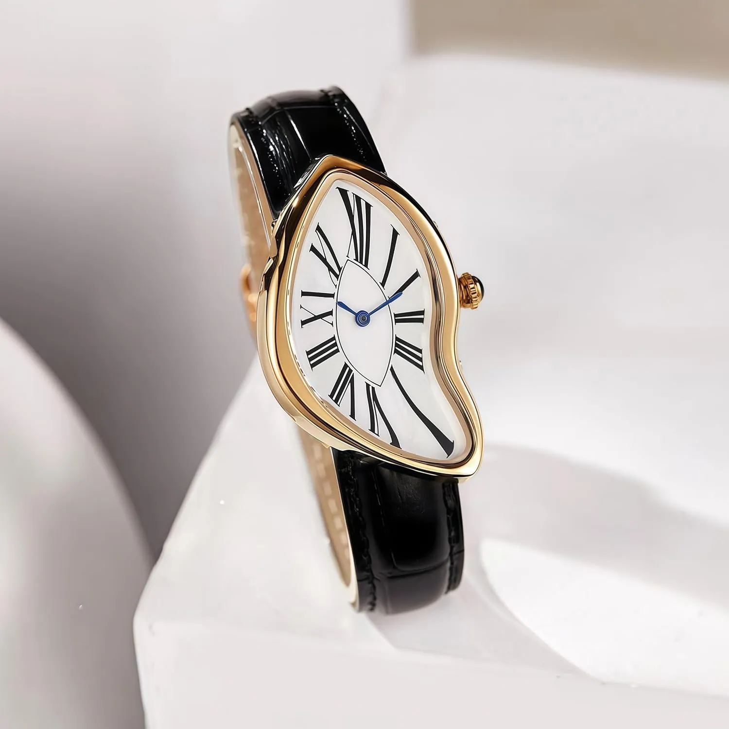 Gosasa Creative Melting Luxury Unisex Watch Stylish Analog Quartz Wristwatch with Genuine Leather Strap, Roman Numeral Dial, Waterproof, Business Casual Dress Watch