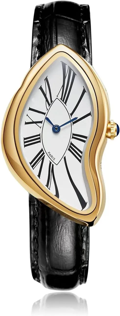 Gosasa Creative Melting Luxury Unisex Watch Stylish Analog Quartz Wristwatch with Genuine Leather Strap, Roman Numeral Dial, Waterproof, Business Casual Dress Watch