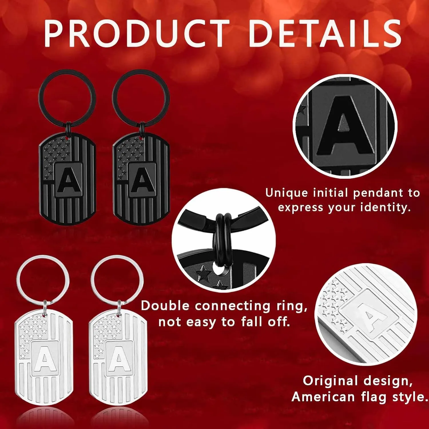 Graduation Easter Gifts-Initial Keychain Gifts for Men,Letter American Flag Dog Tag Keychain