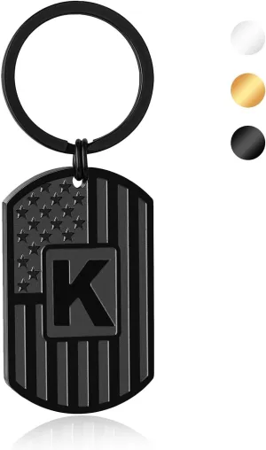 Graduation Easter Gifts-Initial Keychain Gifts for Men,Letter American Flag Dog Tag Keychain