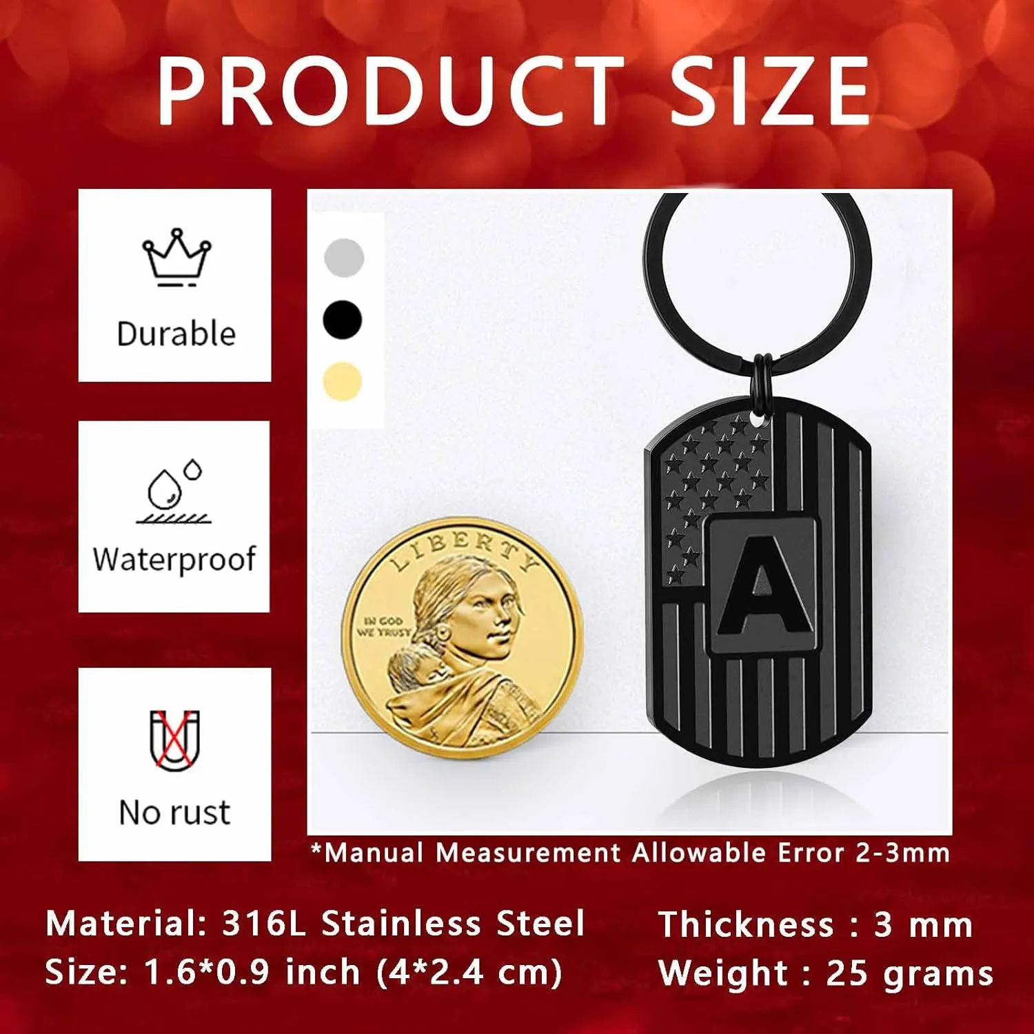 Graduation Easter Gifts-Initial Keychain Gifts for Men,Letter American Flag Dog Tag Keychain