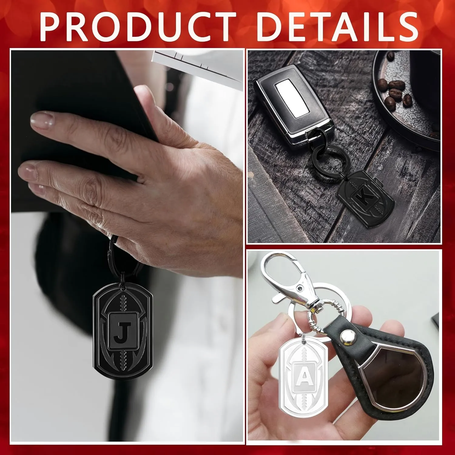 Graduation Gifts-Football Initial Keychain Gifts for Men Dog Tag Keychains