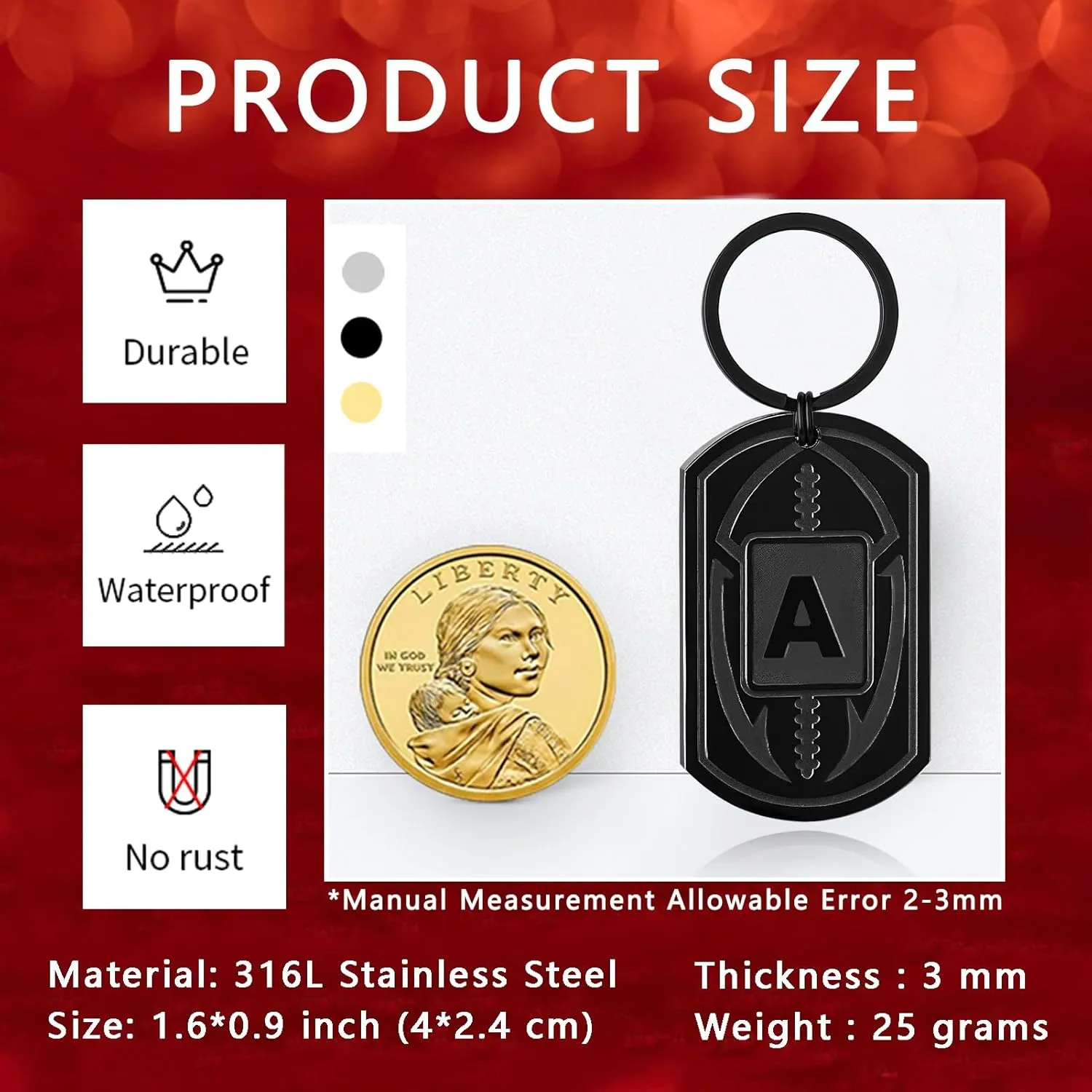 Graduation Gifts-Football Initial Keychain Gifts for Men Dog Tag Keychains
