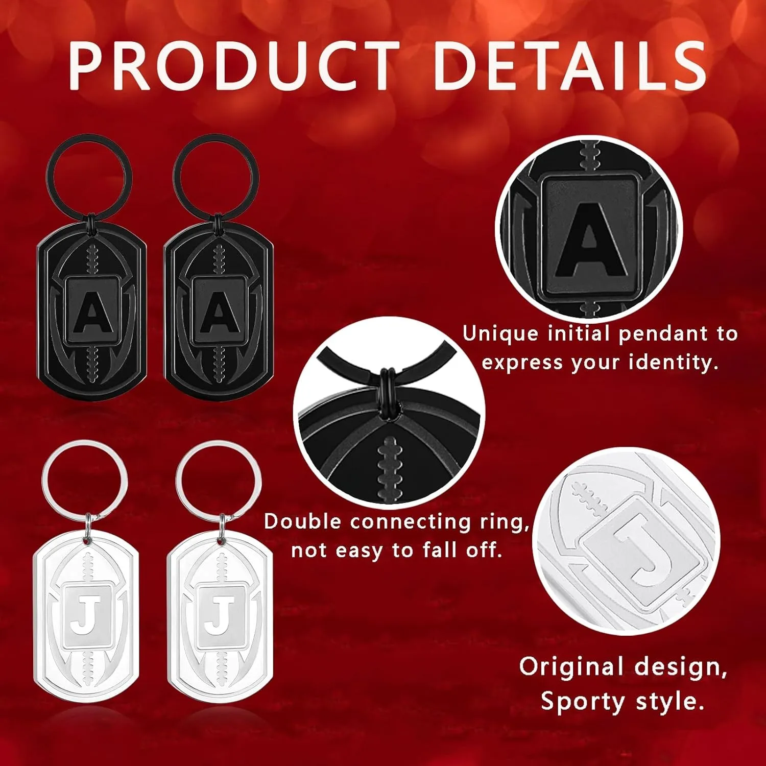 Graduation Gifts-Football Initial Keychain Gifts for Men Dog Tag Keychains