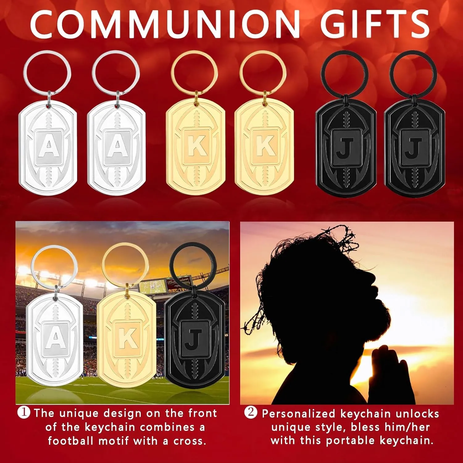 Graduation Gifts-Football Initial Keychain Gifts for Men Dog Tag Keychains