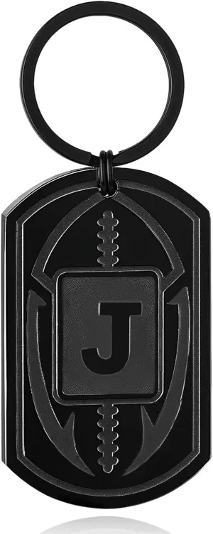 Graduation Gifts-Football Initial Keychain Gifts for Men Dog Tag Keychains