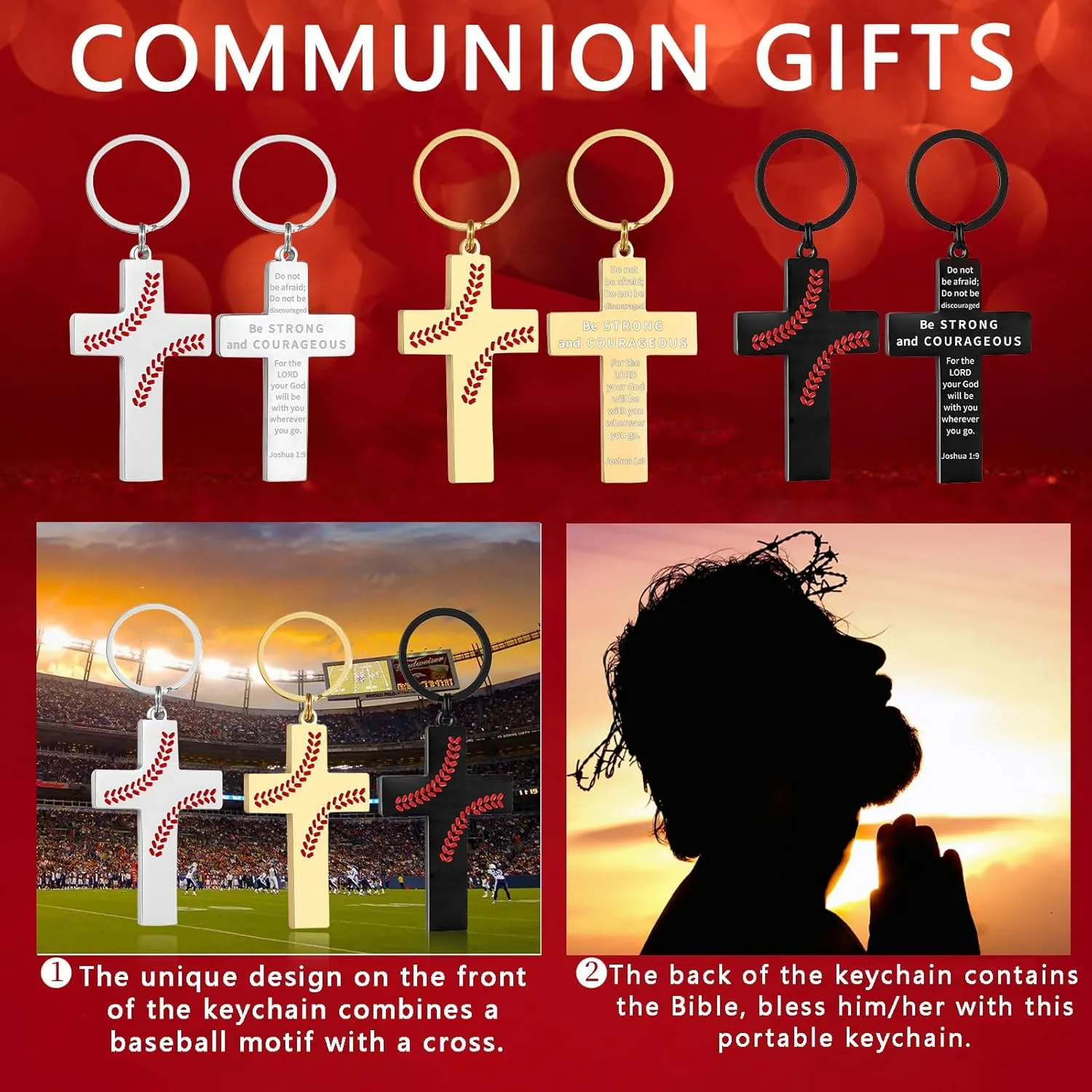 Graduation Gifts-Football/Baseball/Soccer/Basketball Cross Keychains for Men First Communion Baptism Confirmation