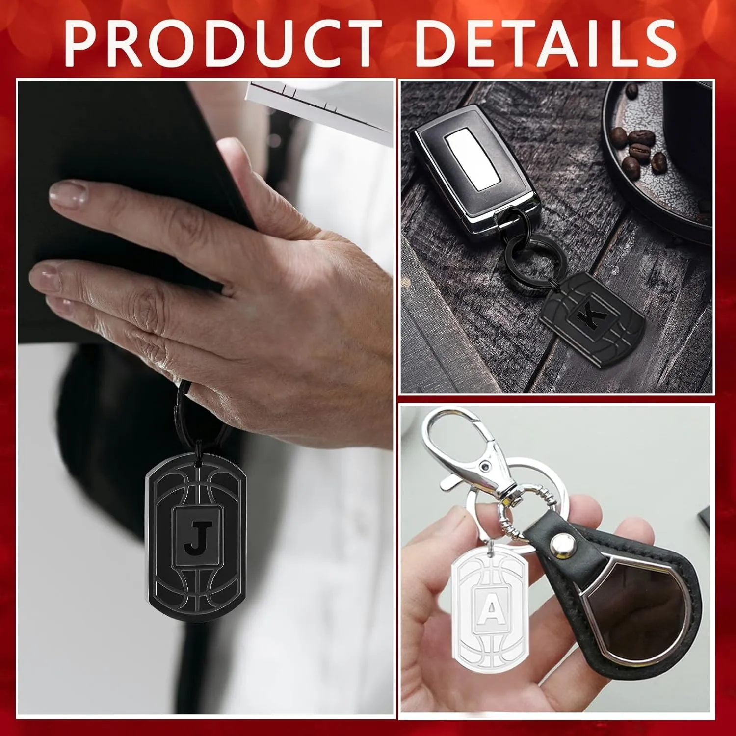 Graduation Gifts-Initial Keychain Gifts for Men,Basketball Dog Tag Mens Keychains
