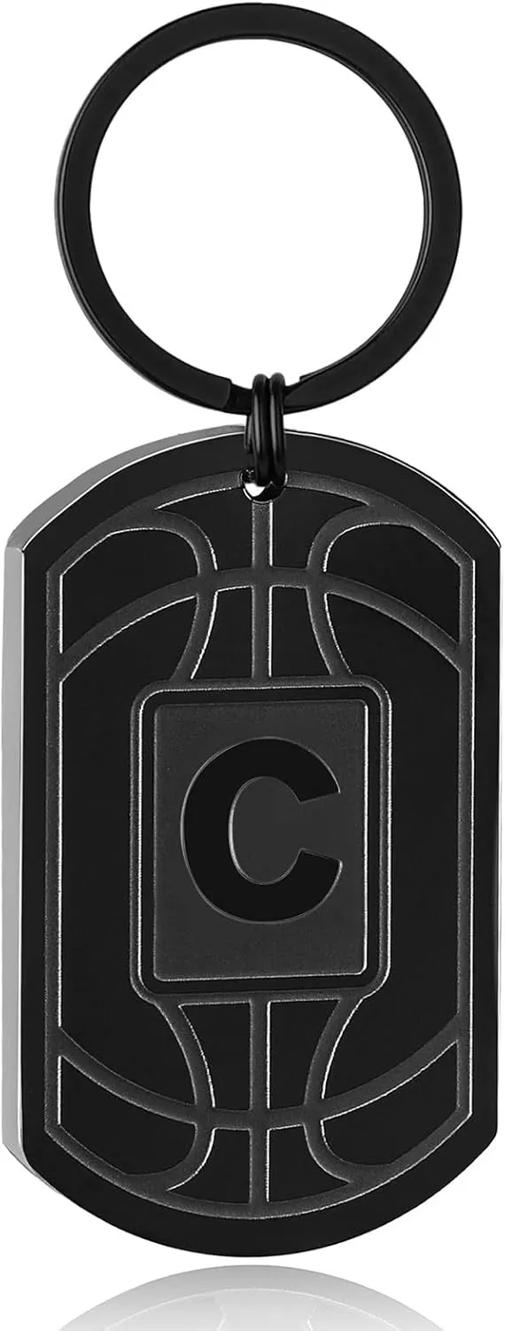 Graduation Gifts-Initial Keychain Gifts for Men,Basketball Dog Tag Mens Keychains