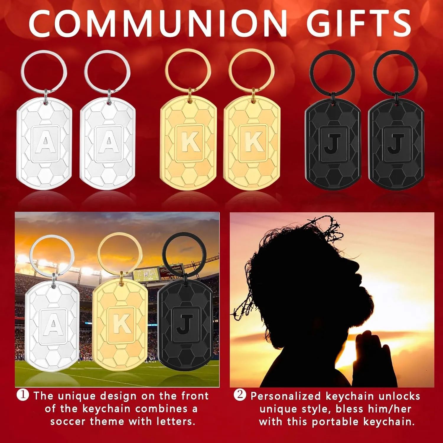 Graduation Gifts-Initial Keychain Gifts for Men,Soccer Dog Tag Mens Keychains
