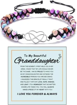 Granddaughter Bracelet, To My Granddaughter Infinity Forever Love Heart Bracelet Natural Emperor Stone Double Layer Purple Beaded Woven Wrap Bracelets Adjustable Mind Peace Gift Jewelry