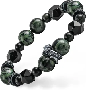 GUXI-Wilderness Obsidian Bracelet High Purity Malachite Bracelets for Men Handmade Natural Premium Gemstone Beads Protection Bracelet Vintage Snake Jewelry Raiders Gifts for Men