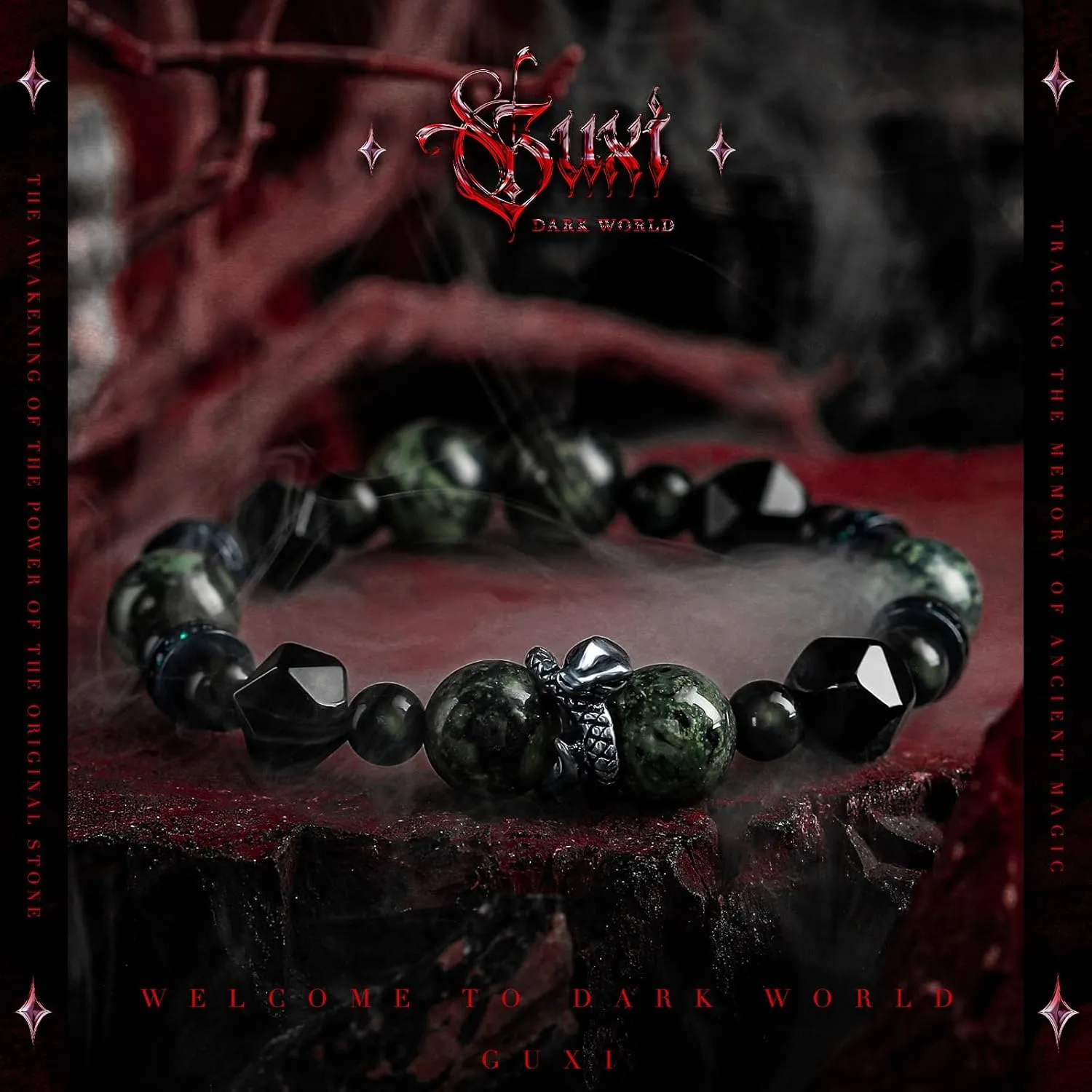 GUXI-Wilderness Obsidian Bracelet High Purity Malachite Bracelets for Men Handmade Natural Premium Gemstone Beads Protection Bracelet Vintage Snake Jewelry Raiders Gifts for Men