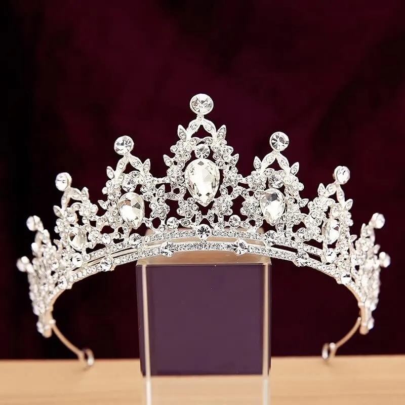 Hair Jewelry Crown Tiaras for Women Luxury Crystal Crown for Women Wedding Accessories Bride Queen Tiaras and Crowns Bridal Hair Accessories Mariage Tiara Crown,Imitation Rhodium Plated