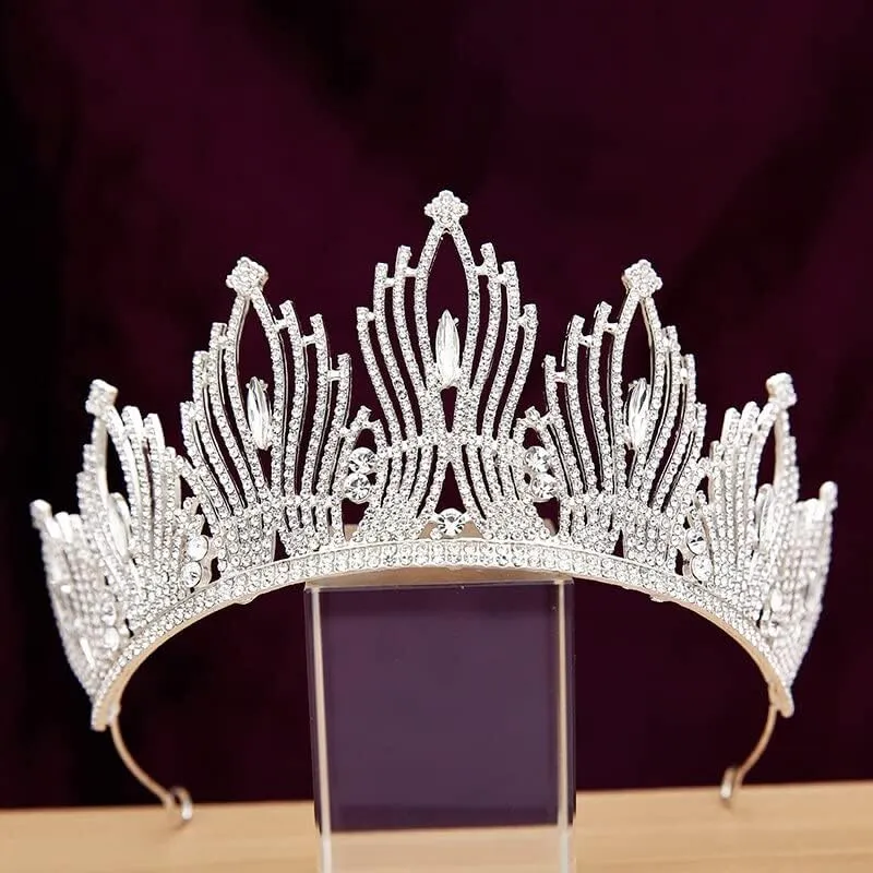 Hair Jewelry Crown Tiaras for Women Luxury Crystal Crown for Women Wedding Accessories Bride Queen Tiaras and Crowns Bridal Hair Accessories Mariage Tiara Crown,Imitation Rhodium Plated