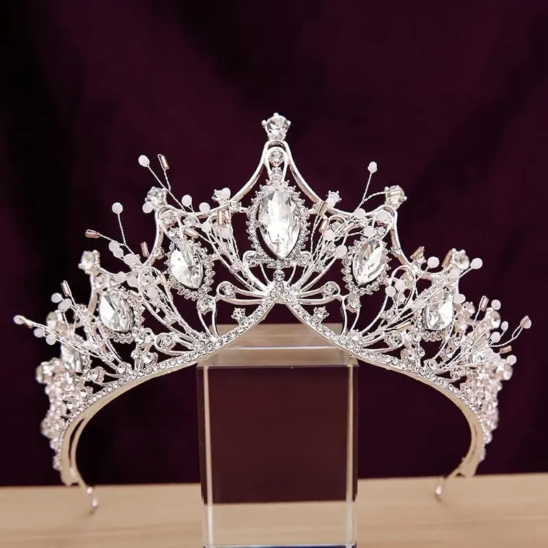 Hair Jewelry Crown Tiaras for Women Luxury Crystal Crown for Women Wedding Accessories Bride Queen Tiaras and Crowns Bridal Hair Accessories Mariage Tiara Crown,Imitation Rhodium Plated