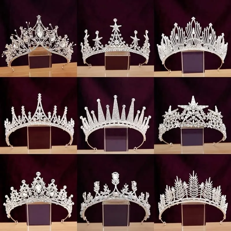Hair Jewelry Crown Tiaras for Women Luxury Crystal Crown for Women Wedding Accessories Bride Queen Tiaras and Crowns Bridal Hair Accessories Mariage Tiara Crown,Imitation Rhodium Plated