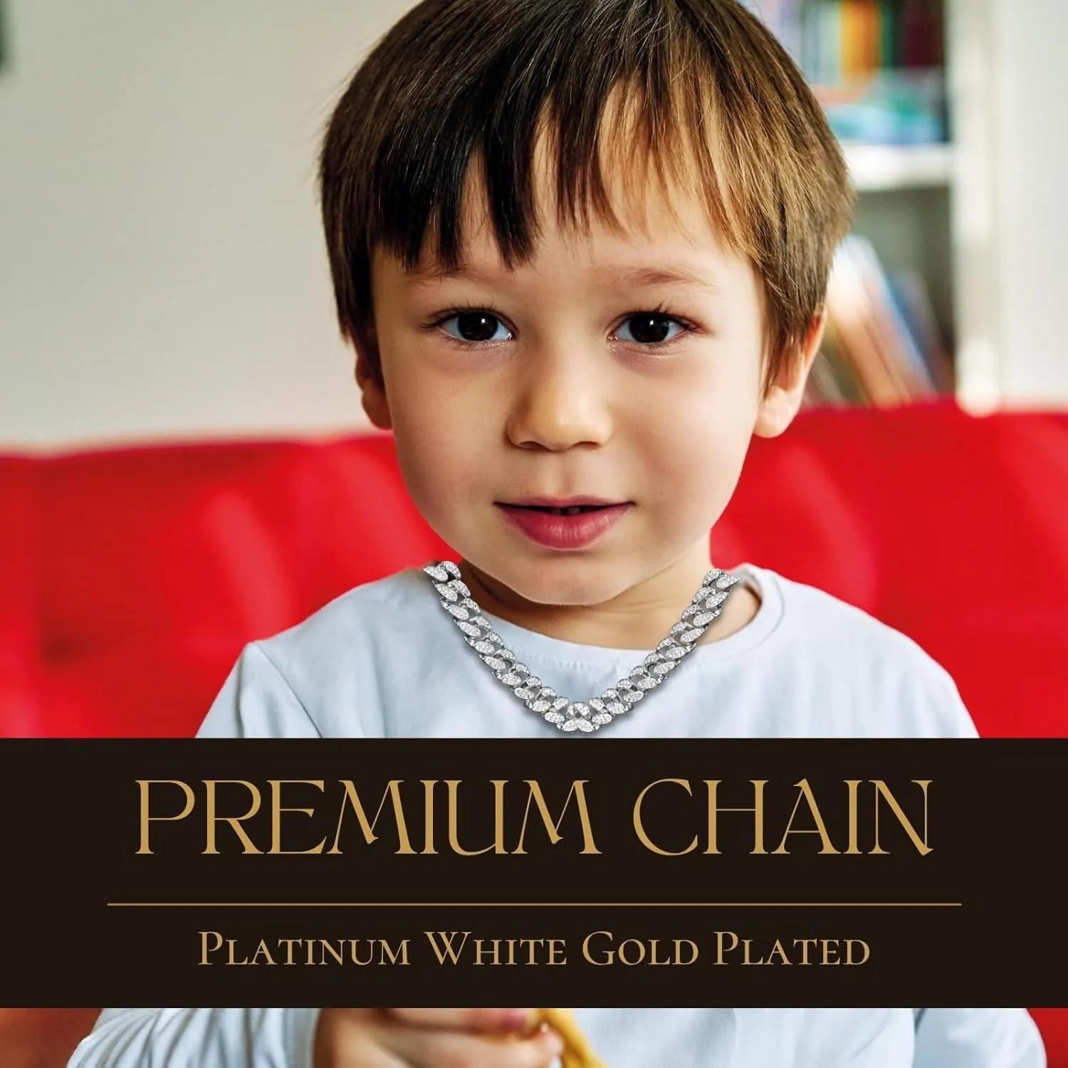 Halukakah Baby Toddler Cuban Link Chain - TYCOON JUNIOR - Kid's 18k Real Gold/Platinum White Gold Plated Chain Necklace Small Size,Lab Diamonds Prong Set,Fits Ages 6  Y/O. with Giftbox