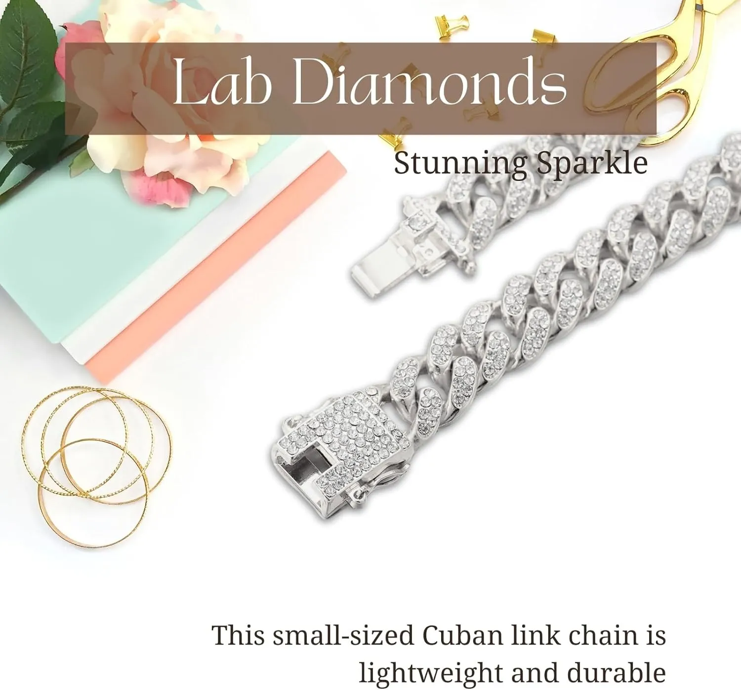 Halukakah Baby Toddler Cuban Link Chain - TYCOON JUNIOR - Kid's 18k Real Gold/Platinum White Gold Plated Chain Necklace Small Size,Lab Diamonds Prong Set,Fits Ages 6  Y/O. with Giftbox