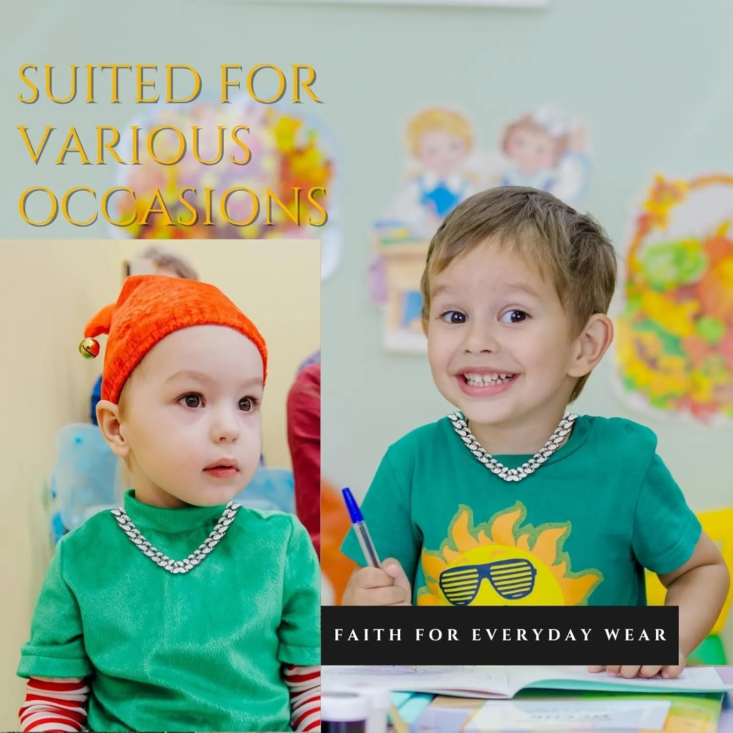 Halukakah Baby Toddler Cuban Link Chain - TYCOON JUNIOR - Kid's 18k Real Gold/Platinum White Gold Plated Chain Necklace Small Size,Lab Diamonds Prong Set,Fits Ages 6  Y/O. with Giftbox