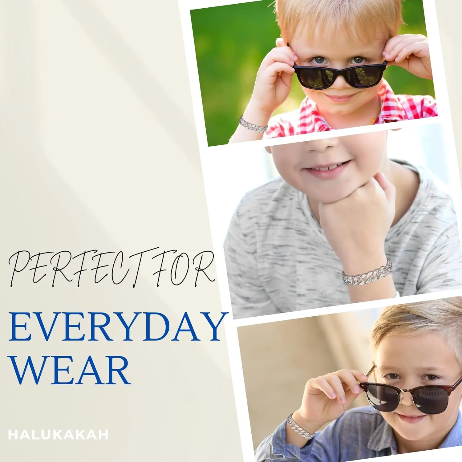 Halukakah Cuban Link Chain for Kids Boys Teenager Iced Out,Gold Chain Miami Choker Necklace Bracelet in 18k Real Gold/Platinum White Gold Plated,Hand Set Lab Diamonds,Fits Ages 8-16 Y/O. with Giftbox