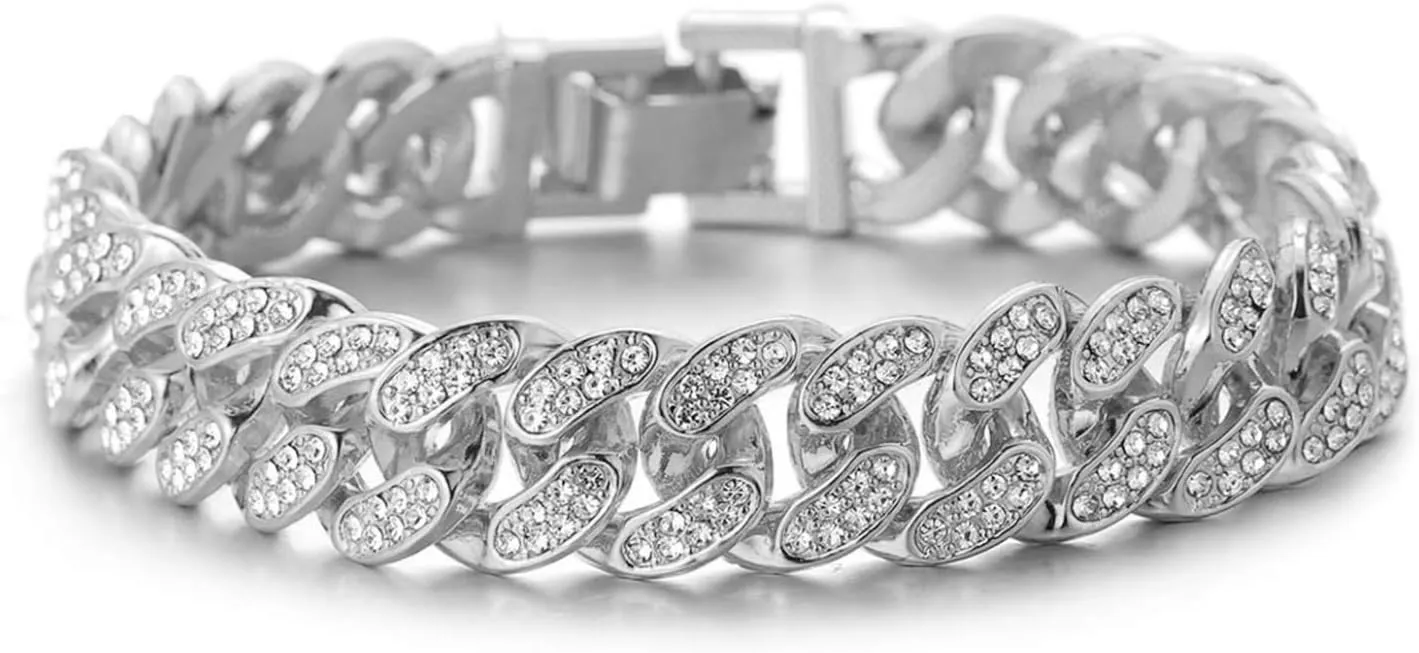 Halukakah Cuban Link Chain for Kids Boys Teenager Iced Out,Gold Chain Miami Choker Necklace Bracelet in 18k Real Gold/Platinum White Gold Plated,Hand Set Lab Diamonds,Fits Ages 8-16 Y/O. with Giftbox