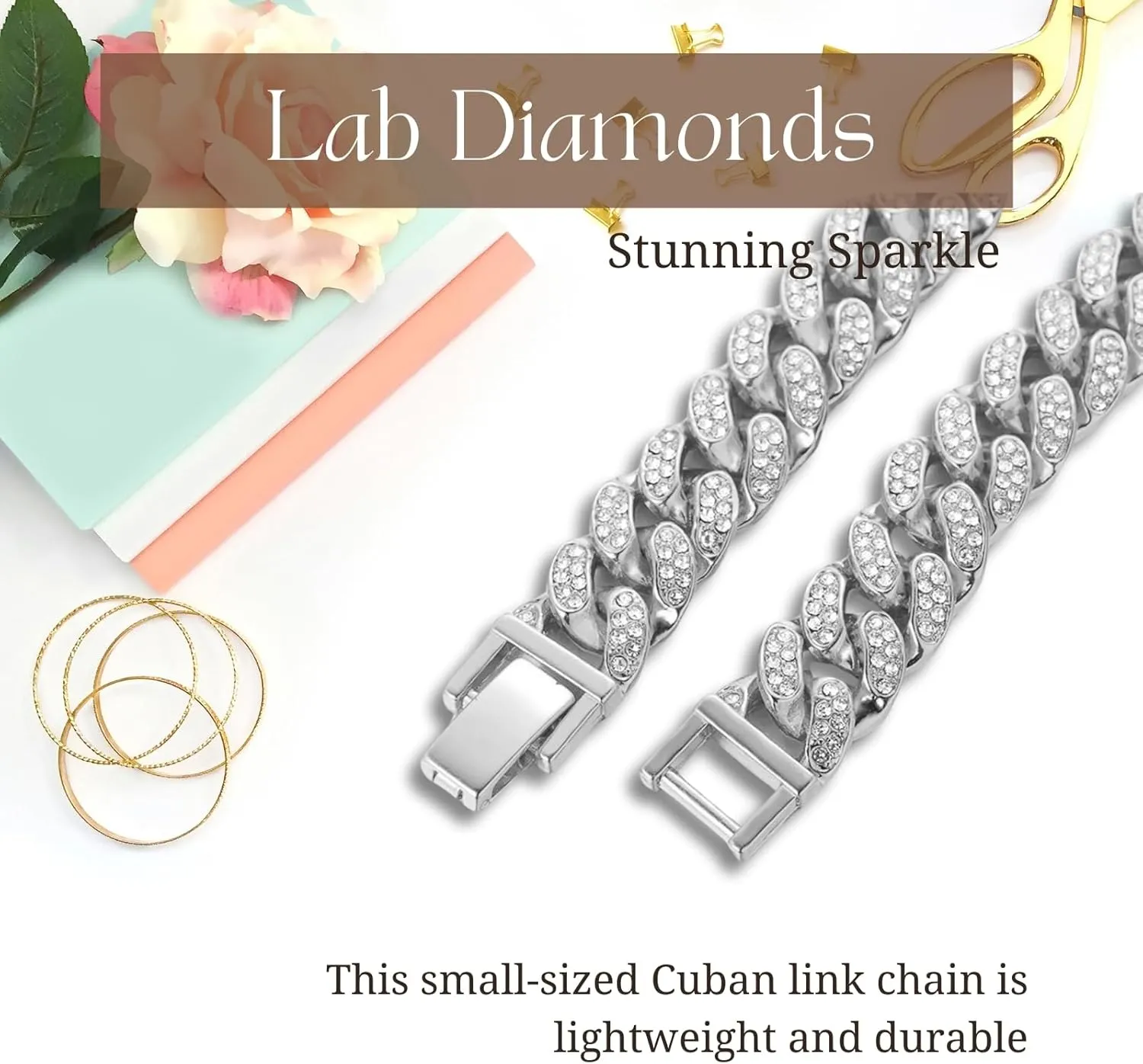 Halukakah Cuban Link Chain for Kids Boys Teenager Iced Out,Gold Chain Miami Choker Necklace Bracelet in 18k Real Gold/Platinum White Gold Plated,Hand Set Lab Diamonds,Fits Ages 8-16 Y/O. with Giftbox