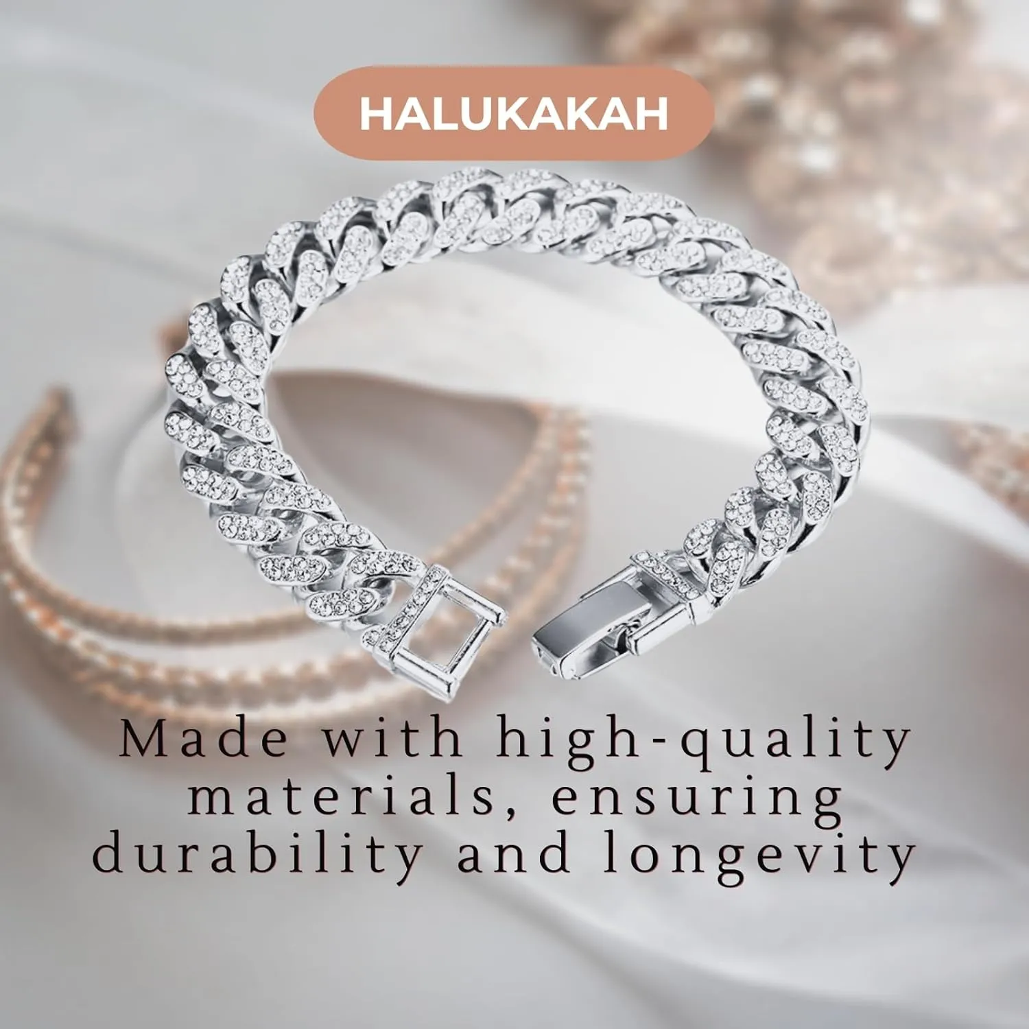 Halukakah Cuban Link Chain for Kids Boys Teenager Iced Out,Gold Chain Miami Choker Necklace Bracelet in 18k Real Gold/Platinum White Gold Plated,Hand Set Lab Diamonds,Fits Ages 8-16 Y/O. with Giftbox