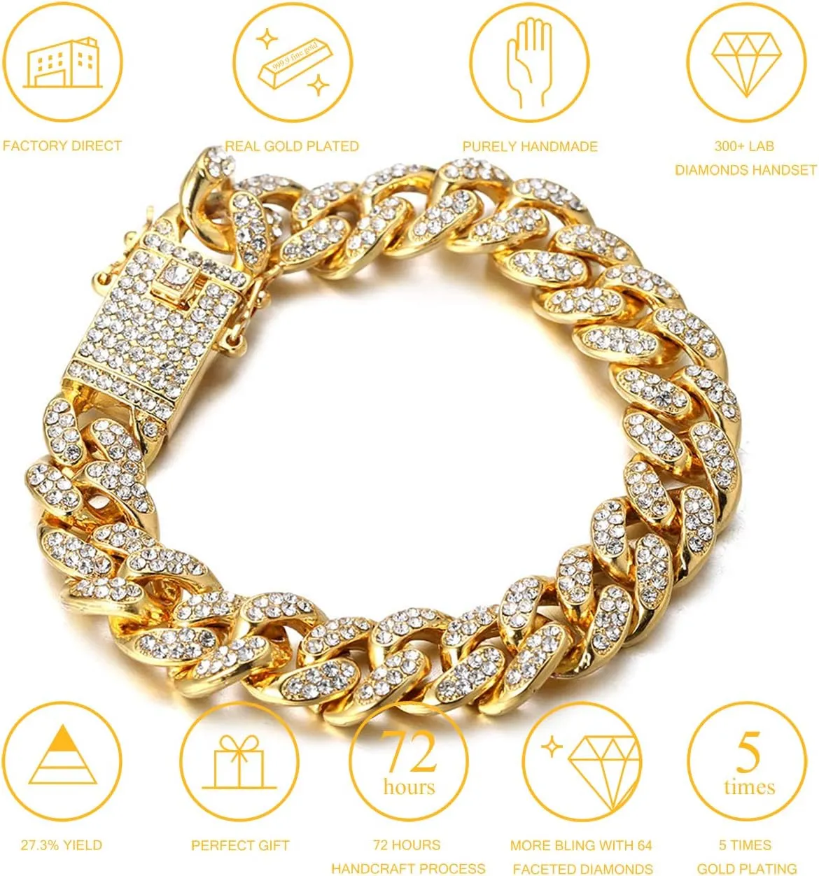 Halukakah Gold Plated Chains for Boys - TYCOON JUNIOR - Kid's 14MM Platinum Plated Cuban Link Chain Necklace Bracelet,Lab Diamonds Prong Set,Fits Ages 8-16 Y/O. with Giftbox
