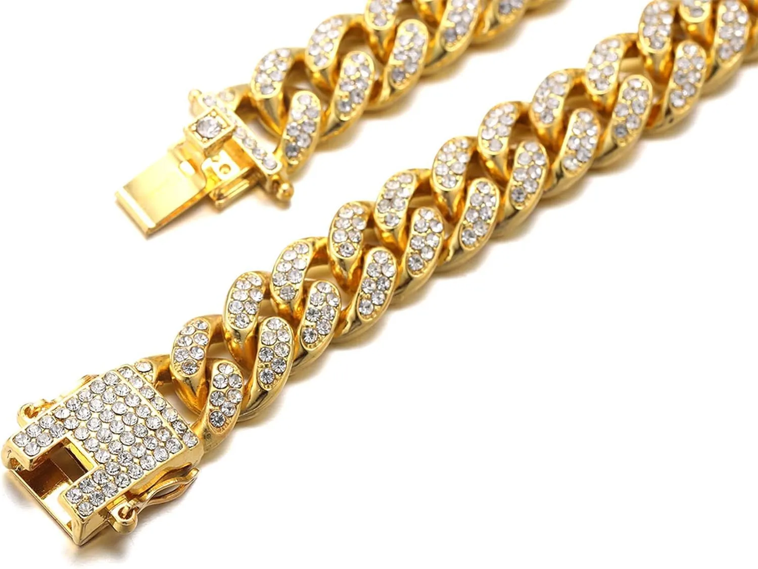 Halukakah Gold Plated Chains for Boys - TYCOON JUNIOR - Kid's 14MM Platinum Plated Cuban Link Chain Necklace Bracelet,Lab Diamonds Prong Set,Fits Ages 8-16 Y/O. with Giftbox