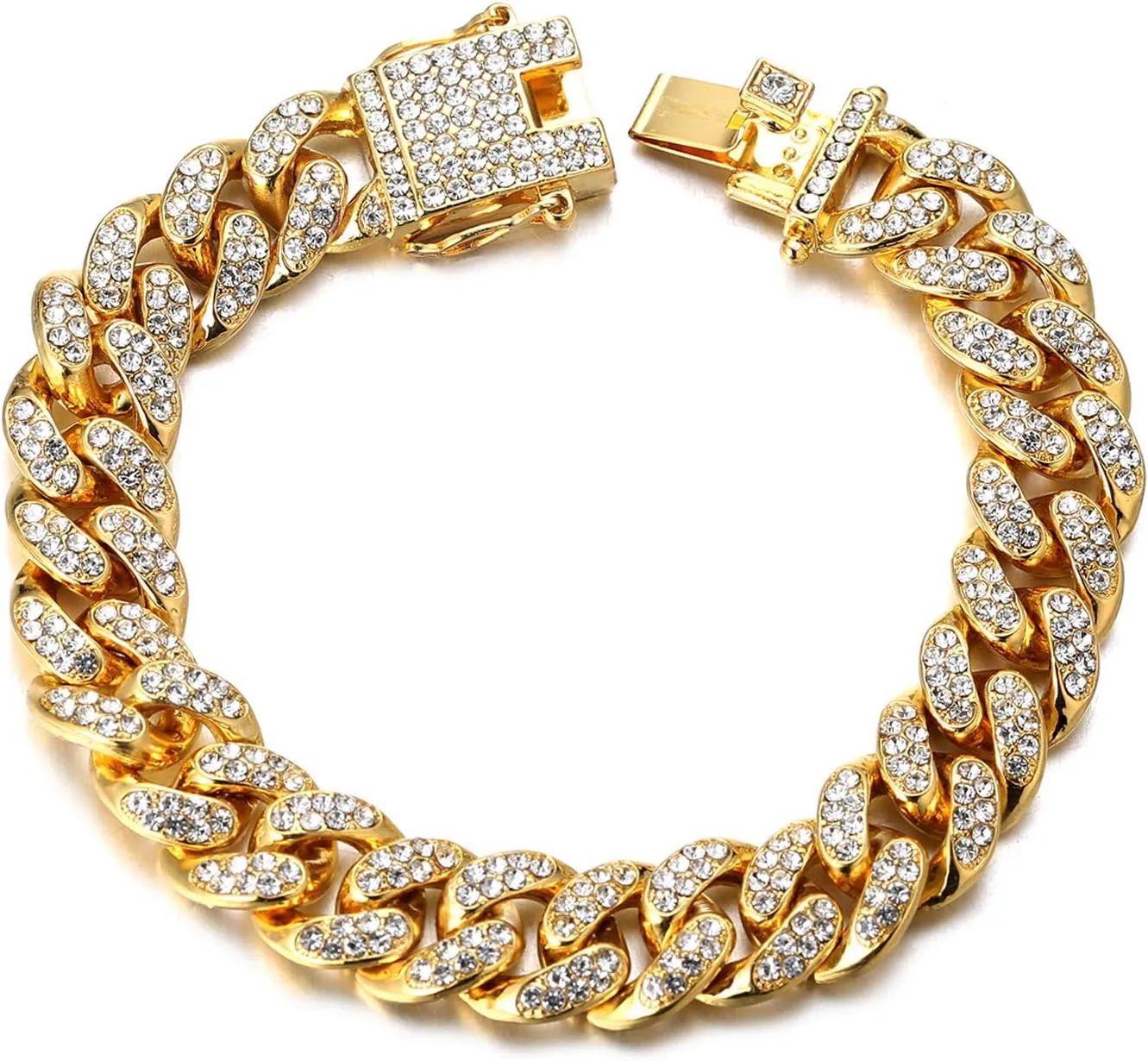 Halukakah Gold Plated Chains for Boys - TYCOON JUNIOR - Kid's 14MM Platinum Plated Cuban Link Chain Necklace Bracelet,Lab Diamonds Prong Set,Fits Ages 8-16 Y/O. with Giftbox