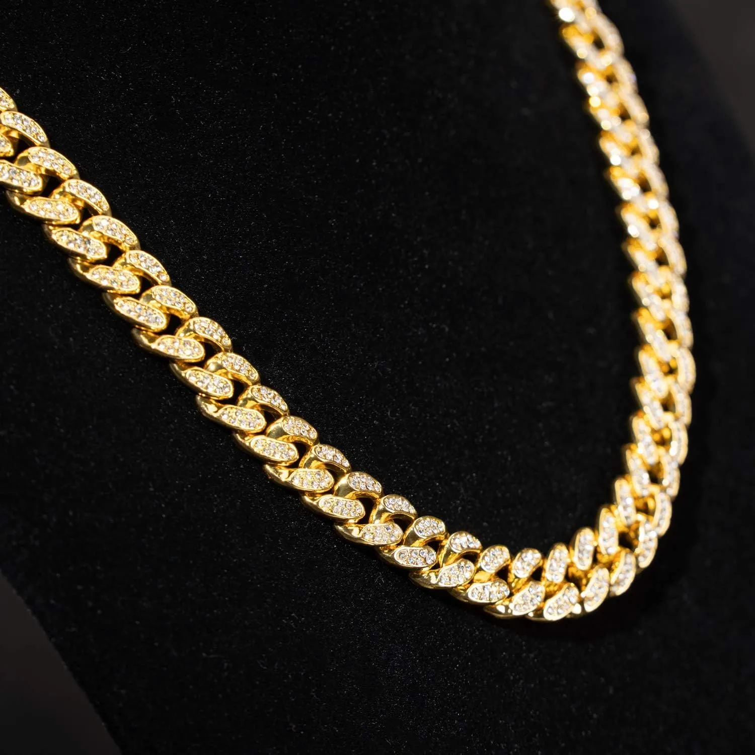 Halukakah Gold Plated Chains for Boys - TYCOON JUNIOR - Kid's 14MM Platinum Plated Cuban Link Chain Necklace Bracelet,Lab Diamonds Prong Set,Fits Ages 8-16 Y/O. with Giftbox