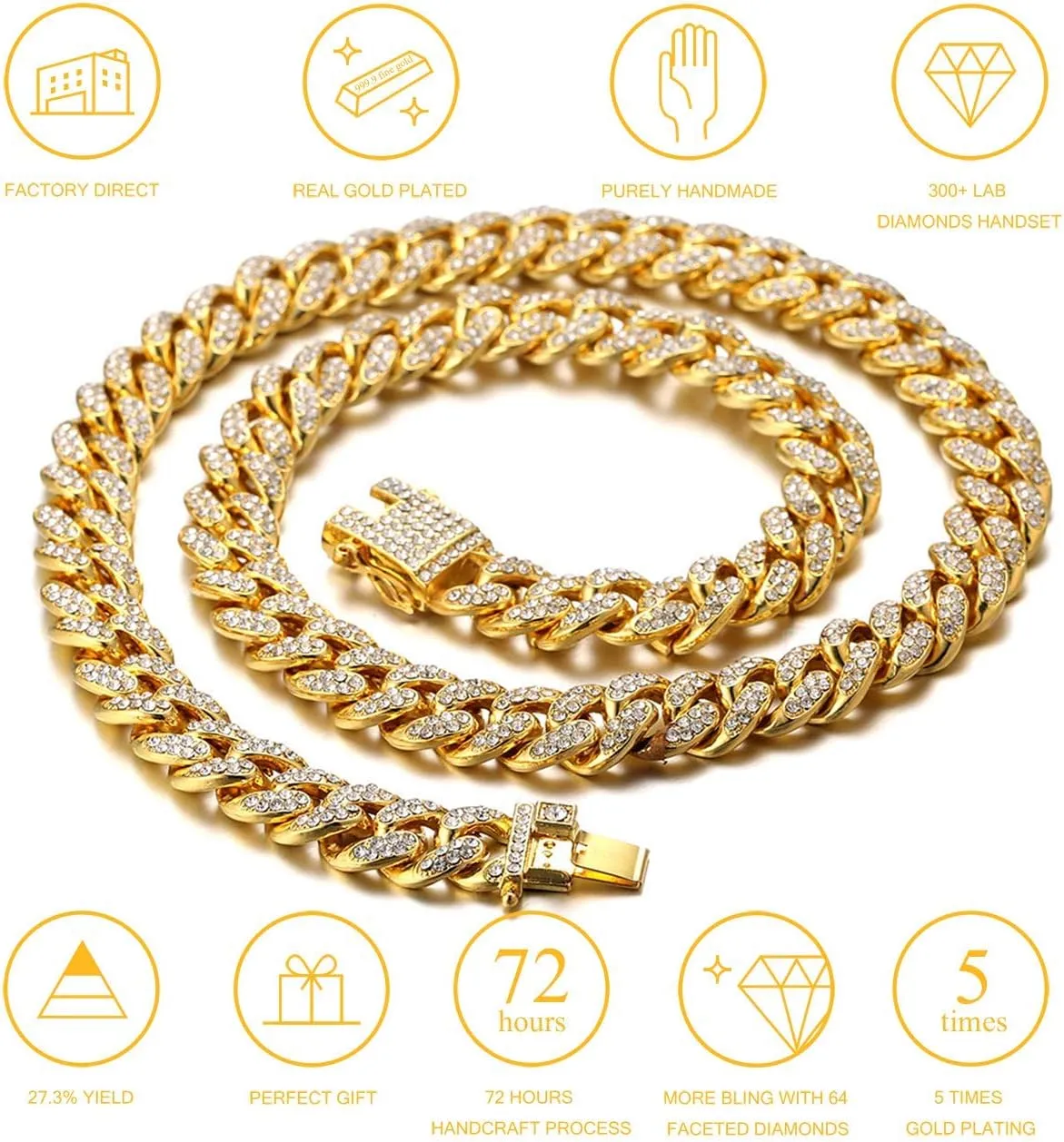 Halukakah Gold Plated Chains for Boys - TYCOON JUNIOR - Kid's 14MM Platinum Plated Cuban Link Chain Necklace Bracelet,Lab Diamonds Prong Set,Fits Ages 8-16 Y/O. with Giftbox
