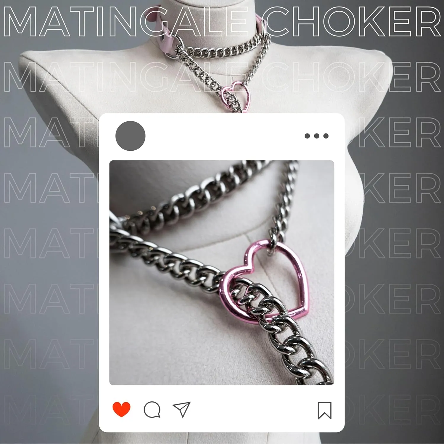 Handmade Black Heart Choker Collar For Women, Punk Gothic O-ring Slip Chain Necklace with Adjustable Vegan Leather Buckle