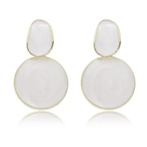 Handmade Circle Round Dangle Drop Earrings for Women Girls Colorful S925 Sterling Silver Post Disc Coin Geometric Aesthetic Statement Earrings for Women Gift for Her (White)