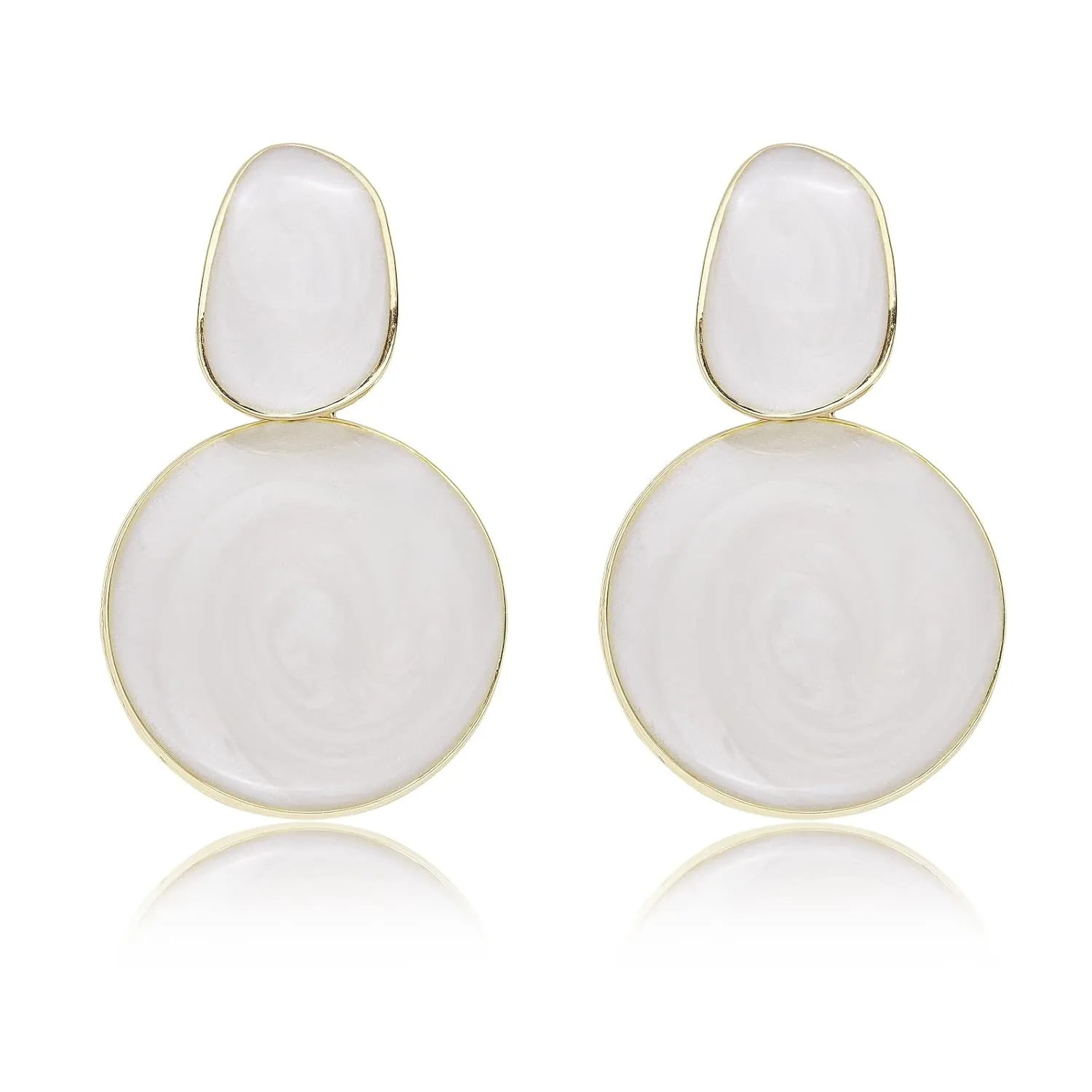 Handmade Circle Round Dangle Drop Earrings for Women Girls Colorful S925 Sterling Silver Post Disc Coin Geometric Aesthetic Statement Earrings for Women Gift for Her (White)