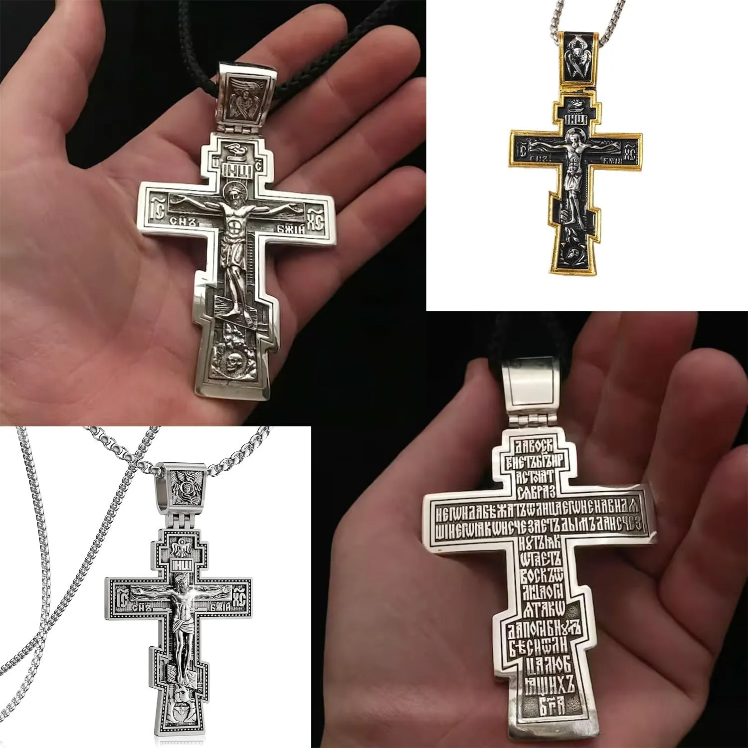 Handmade Jesus Crucifix Pendant, Retro Personalized Catholic Jesus Vintage Men Pendant Necklace, Antique Silver/Gold Silvers Tone, Christian Jewelry for Fashion Accessories Creative Gift