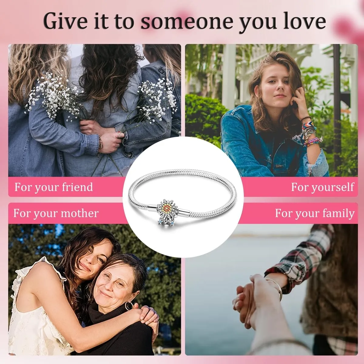 Hapour 925 Sterling Silver Charms Bracelet for Women Butterfly Friend Heart Moon and Star Snake Chain Charm Bracelet with 5A Cubic Zirconia