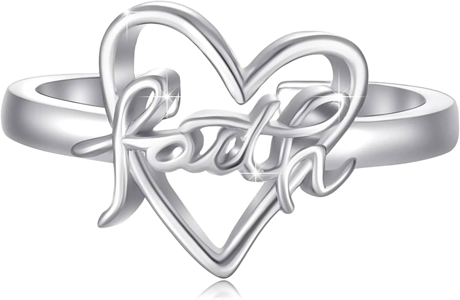 Heart Faith Ring, S925 Sterling Silver Adjubstable Religious Christian Inspiring Love Faith Cross Rings for Women